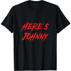 Here's Johnny Halloween Retro Black T-Shirt, Unisex-Adults, Small, Short Sleeve, Black  