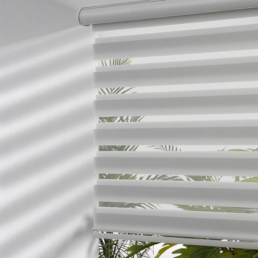 MYshade Cordless Zebra Blinds with Free-Stop Function - Dual Layer Light Filtering & Privacy Sheer Shades for Day and Night - Easy Install Window Shades for Home, Living Room, 40" W x 64" H,Grey