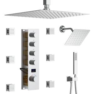 Tempreature Display Smart Shower System with Handheld Spray, 6 Body Jet, 2 Rain Shower Head(12+8 inch), Polished Chrome