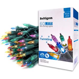60 LED Multicolor Twinkling Christmas String Lights Plug in, 17 of 60 Lights Twinkle,Connect up to 45 Sets,UL Certified 22 Ft Mini Twinkle Christmas Tree Lights,Indoor Outdoor Use