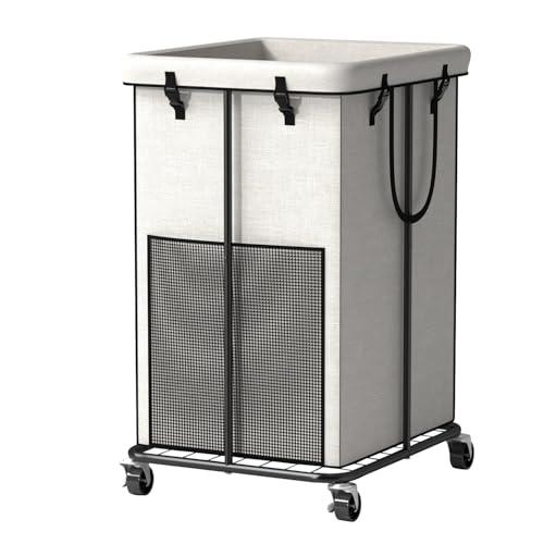 150L Large Laundry Basket with Wheels, Rolling Laundry Hamper with Removable Laundry Bag & Metal Frame, Oxford Fabric Dirty Clothes Hampers for Bedroom, Laundry Room, Bathroom, Dorm(White)