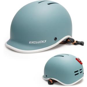 Exclusky Bike Helmet for Adults,Adjustable Cycling Helmet for Men & Women Safety Certified Bicycle Helmet for Commuting, Road Biking, Skating with USB Rechargeable Rear Light (56-61 cm, Turquoise)