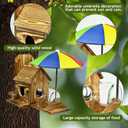Large Wooden Squirrel Feeder with Umbrella - Tree Nut Bar, Peanut and Corn Chipmunk House Kit - Natural Wooden Garden Decorations and Squirrel Gifts (Carbonized Wood)