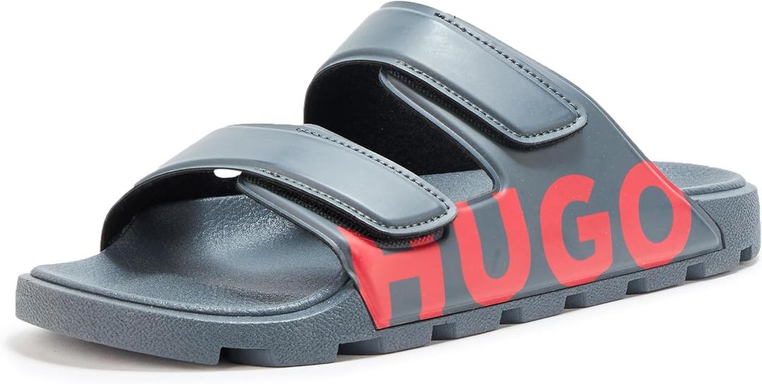 HUGO, Double Strap Adjustable Sandal, grey microchip, 8