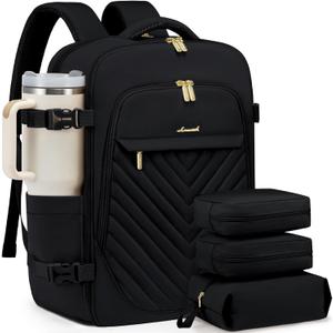 LOVEVOOK Travel Backpack for Women, TSA Personal Item Travel Bag fits 18" Laptop, Carry On Backpack for Weekender Business Hiking, Black (18 Inch-4Pcs)