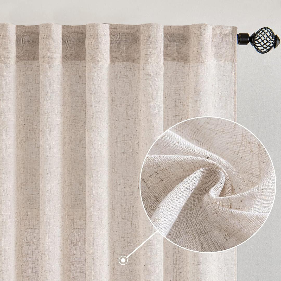 MIULEE Natural White Linen Curtains 84 Inch Long for Bedroom Living Room, Soft Thick Linen Textured Window Drapes Semi Sheer Light Filtering Rod Pocket Back Tab Neutral Farmhouse Cream Ivory 2 Panels, 52"W x 84"L