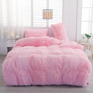 chovy Faux Fur Plush Pink Comforter Cover Duvet Cover Queen - 3PC Bed Set Ultra Soft Shaggy Flannel Velvet Fluffy Fuzzy Bedding（Duvet Cover x 1 Pillowcases x 2）