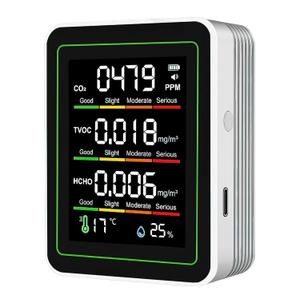 Indoor Air Quality Monitor, 5 in 1 Portable Smartair Quality Tester for CO2 | TVOC | HCHO | Temp | Hum for Home Cars Plants and Pets So On (White)