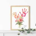 TwoDays Flower Bouquet Handprint Art Craft DIY Kit, Unique Gifts for Mom From Daughter or Son for Mother's Day Birthday Christmas, Gift for Grandma.(12" X 16", With Wood Frame)