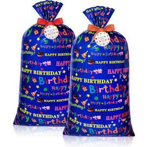 Teling 2 Pcs 70"x 40" Extra Large Jumbo Gift Bags Plastic Present Giant Wrapping Bags with 2 Cord Tie and 2 Gift Tags for Birthday Party Supplies(Birthday Style)