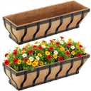 Railing Planter Boxes, Heavy Duty Wall-Mounted Window Box Planters with Coco Liner, Outdoor Window Flower Boxes for Windowsill, Deck, Porch, Balcony, and Patio Gardening (2 Pack, 24 Inch)