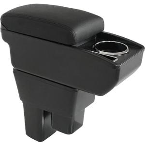 Car Armrest Box Compatible with Honda Fit Jazz Hatchback 2009-2013 | Accessories Storage Center Console Double Layer Armrest Organizer Box with Cup Holder Black Stitching