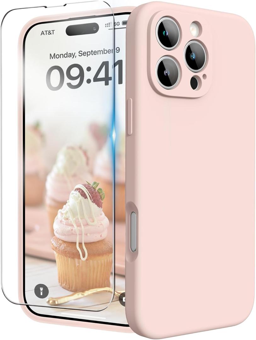 for iPhone 16 Pro Case, Liquid Silicone Case with Camera Protection Soft Gel Rubber Cover with Microfiber Lining Shockproof Protective Phone Case for iPhone 16 Pro 6.3", Chalk Pink