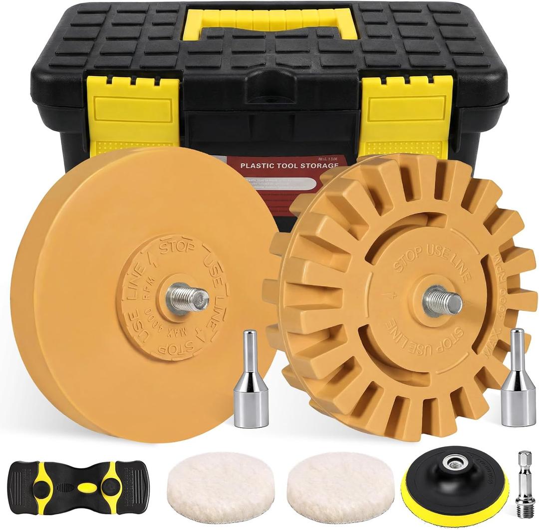 Decal Adhesive Remover, GOH DODD 4 Inch Eraser Wheel Car Sticker Remover with Wool Buffing Pad and Plastic Razor Blades, 8 Pieces