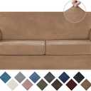 WEERRW Velvet Couch Covers for 2 Cushion Couch Sofa - High Stretch Luxury Velvet Plush 3 Pieces Sofa Slipcovers with Elastic Bottom, Furniture Protector for Pets, Machine Washable, Camel, Medium