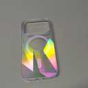 Cute Case for iPhone 17 Pro Case for Women Girls [ Compatible with Magsafe ] Clear Glitter Girly Aesthetic Rainbow Sparkly Bling Magnetic Phone Cover, Iridescent Geometry