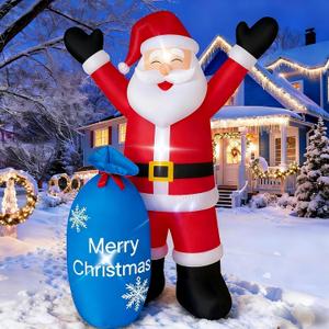 8Ft Christmas Decorations Outdoor Inflatables Giant Santa Claus Carrying a Blue Bag, Blow Up Built-in LED Lights for Party Outdoor Garden Indoor Yard Lawn