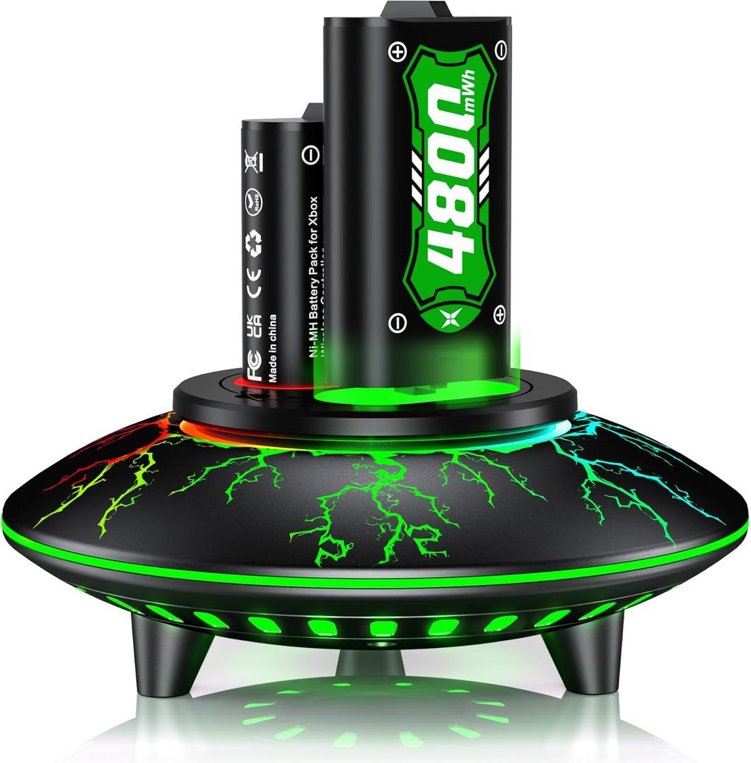 Ponkor Rechargeable Battery Packs for Xbox Series X|S/Xbox One, 2x4800mWh Batteries with High-Speed Charging Station for Xbox One S/Xbox One X/Xbox One Elite Controller