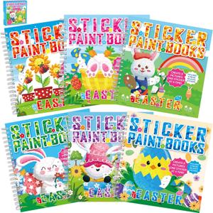 4 PCS Easter Sticker Paint Books for Kids Ages 4-8 Easter Reusable Sticker by Number Books Eggs Bunny Chick Themed Activity Puzzle Book Craft Art Birthday Party Favor Gifts Basket Stuffers 32 Pictures