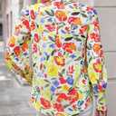 KIRUNDO Boho Tops for Women Blouses Dressy Casual 2025 Summer Fall Long Sleeve Floral Button Down Shirts Date Outfits (S)