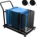 Black Folding Chair Dolly - 1500LB Capacity Heavy-Duty Folding Chair Rack on Wheels with Storage Straps & Locking Casters, Commercial Rolling Cart Holder