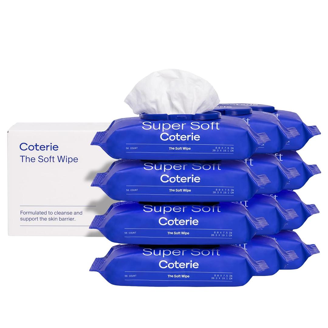 Coterie Baby Soft Wipe for Sensitive Skin, Hydrating Moisturizers and Emollients, Made with Cotton, Plant-Based & Plastic-Free Fibers, Hypoallergenic, Clean Gentle Baby Essentials, 12 Pack, 672 Count, Best By: 11/06/2027