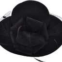 Black Womens Wool Felt Floral Veil Netting Feather Wide Brim Derby Hat A322