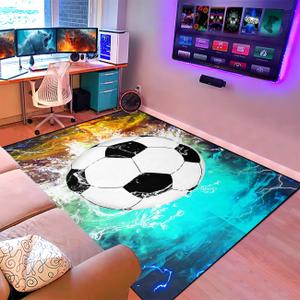 Football & Soccer Rugs for Boys Bedroom 5'x7' Sports Rugs for Boys Bedroom Living Room Playroom Sports Carpet for Kids Soccer Room Decor Sofa Floor Mats