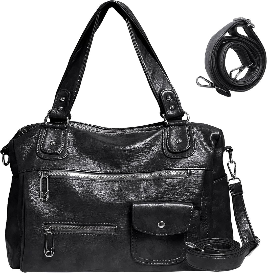 REFRASE LIFE Purses and Handbags for Women PU Leather Hobo Tote Bag with Multiple Pockets Crossbody Handbag Adjustable Strap