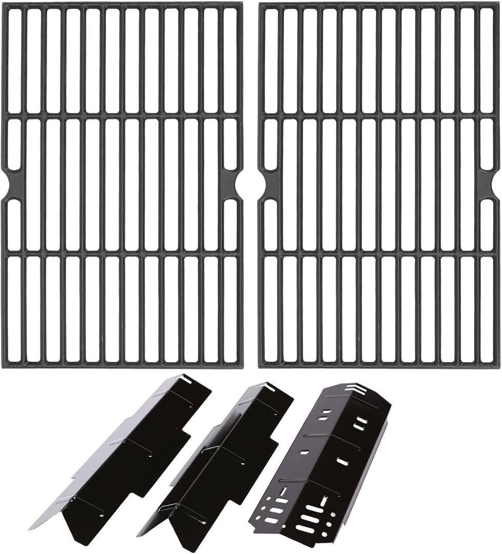Hisencn Grill Replacement Parts for Dyna-Glo DGH353CRP DGF350CSP DGF350CSP-D, 3-Pack Porcelain Steel Heat Plates Flavorizer Bars for 2&3 Burner Gas Grill, 2-Pack Cast Iron 70-01-634 Grill Grates