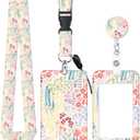 ID Badge Holder with Retractable and Detachable Lanyard, Cute Badge Reel Breakaway Lanyard with Carabiner Clip for Women, Teachers, Nurses, Students, Perfect Work and Office(Colorful Floral)
