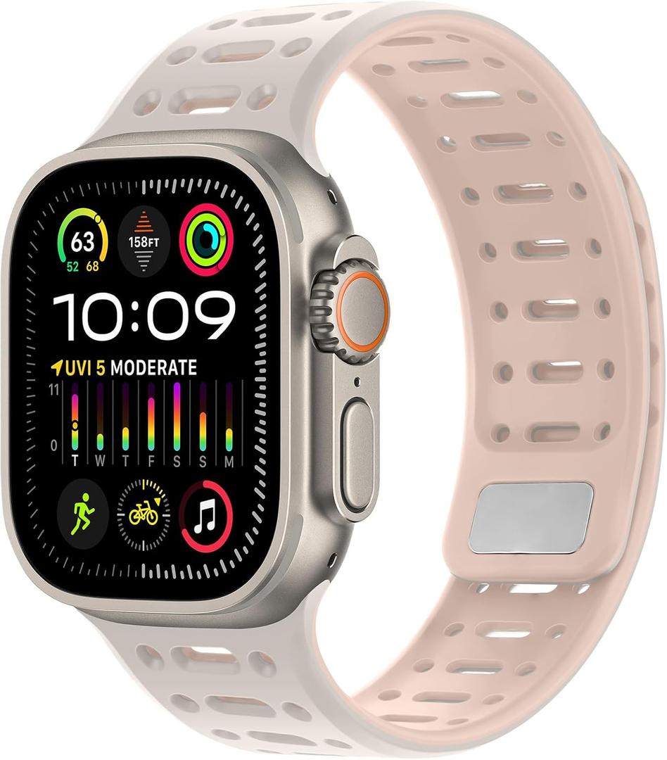 Amizee Compatible with Apple Watch Band 49/46/45/44/42/41/40/38mm Men, Silicone Breathable Magnetic Strap for iWatch Ultra 3/2/1 Series 11 10 9 8 7 6 5 4 SE3/2/1 (49/46/45/44/42mm, Starlight Pink)