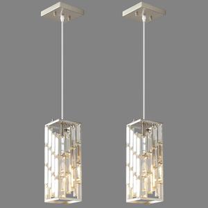 Brushed Nickel Pendant Lighting Modern Pendant Light, Mini Crystal Chandeliers, Adjustable Pendant Light Fixture for Kitchen Island Dinning Room Bedroom (2 Pack)