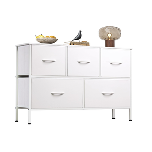 WLIVE 5 Drawer Dresser for Bedroom, Wide Chest of Drawers, White
5 roomy fabric drawers, Wide low-profile design, Bedroom or closet use, Sturdy steel frame, Smooth wood tabletop