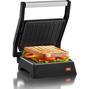 Elite Gourmet EPN160X 5.5 x 5.3" Multifunctional, Compact Electric Panini Press, Contact Grill, 180 Flat Grill, Lightweight, Floating Top-plate, Cool-touch Handle Non-Stick Surface, Black