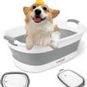 Collapsible Dog Bath Tub for Small Dogs & Cats, Portable Puppy Bath Tub with Water Drain Plug, Space Saving Foldable Pet Bathtub for Indoor & Outdoor Use, Grey