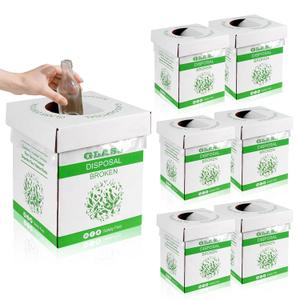 Broken Glass Disposal Box - Cardboard Disposal Cartons for Glass, Disposable Disposal Container for Parties, Laboratory and Outdoor Activities, 8" L x 8" W x 10" H,6 Pcs (Green)