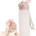 TakeToday Collapsible Water Bottles 20oz (600mL), Foldable Platinum Silicone Travel Water Bottle with Straw & Carry Strap, Leak-Resistant Screw Lid, Wide Mouth, BPA-Free for Hiking, Camping, Travel (Desert Sand)