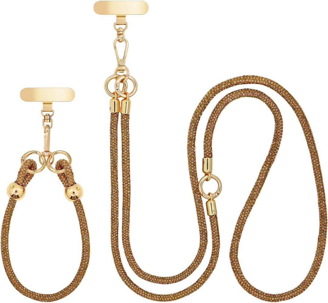 Crystal Phone Strap Crossbody and Wrist Lanyard, Anti Theft Layered & Wrist Strap Cell Phone Neck for Women