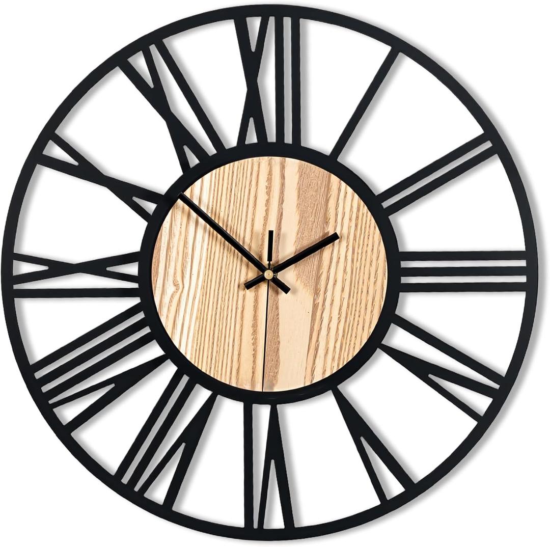20inch/50cm Large Wall Clocks for Living Room Decor,Bedroom,Battery Operated,Metal,Decorative,Analog,Silent,Non Ticking Big Wall Clock(Wooden Roman Numerals, 20 inches)