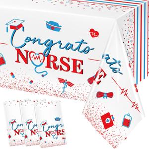 Tudomro 3 Pack Nurse Graduation Party Supplies, Nursing School Congrats Tablecloth Nurse Plastic Table Covers for Nurse Graduation Theme Party Decorations, 54 x 108 Inch