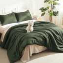 Litanika Dark Olive Green Comforter Set King, 3 Pieces Solid Bedding Comforter Set, All Season Fluffy Bed Set (104x90In Comforter & 2 Pillowcases)