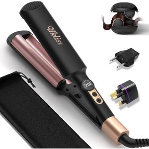 Mini Waver Hair Tool Crimper for Women Short Hair 0.4 inch Travel Double Barrel Small S Waver Ceramic Curling Iron (110-240V) Dual Voltage with 5 Temps, Anti-scalding (Black with EU/UK Plug Adapter)