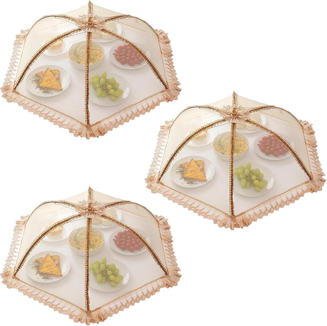 3-Pack Extra Large Food Cover, 32"x32" Pop-Up Food Nets, Mesh Food Covers Tent Umbrella for Outdoors, Screen Tents, Parties Picnics, BBQs, Reusable and Collapsible Food Tents Rotundity 32"x32"