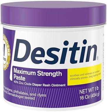 Desitin Maximum Strength Baby Diaper Rash Cream, 40% Zinc Oxide for Treatment, Relief & Prevention, Hypoallergenic, Phthalate- & Paraben-Free Paste, Protects Skin For Up To 12 Hours, 16 oz