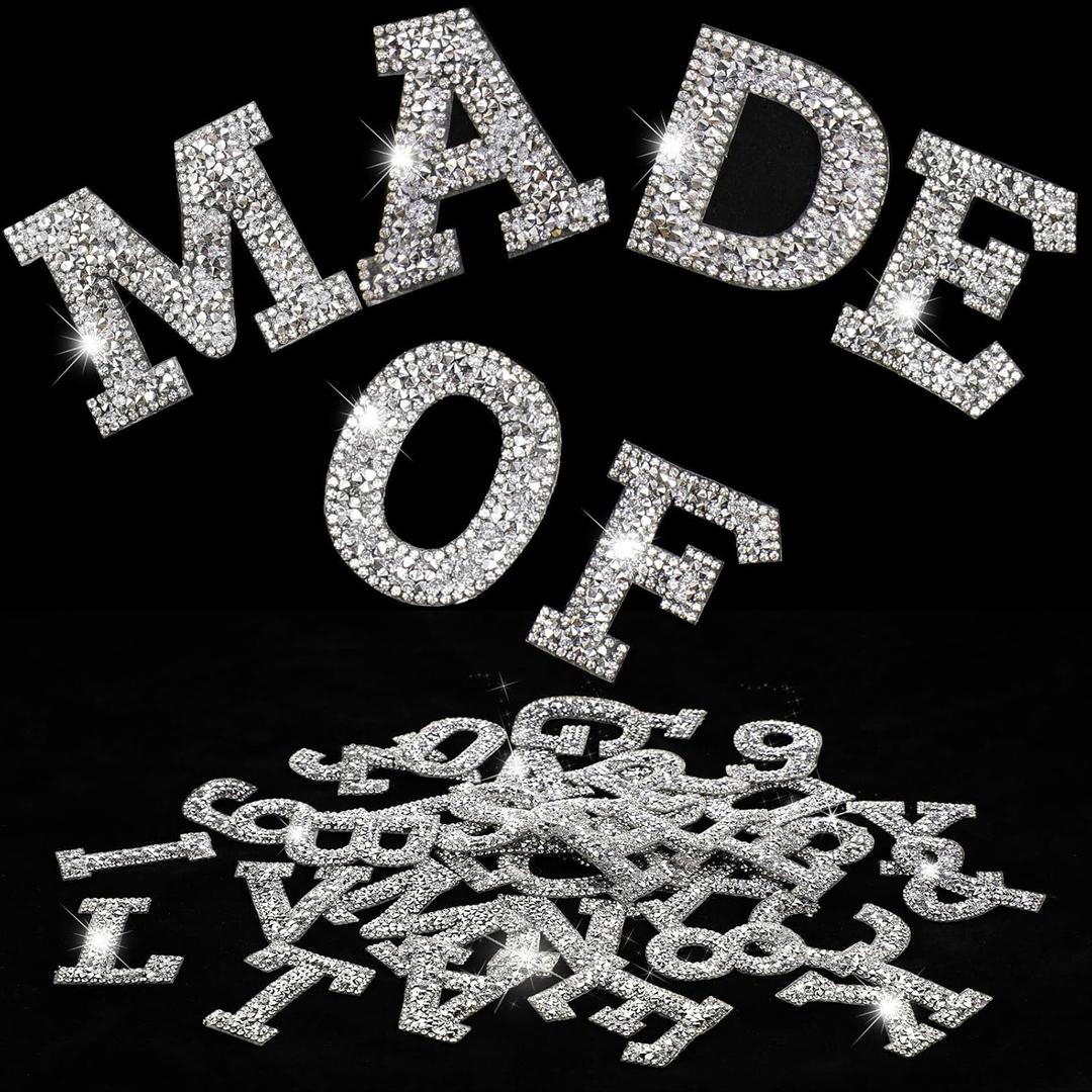 WILLBOND 37 Pieces Rhinestone Letter Stickers Large Glitter Alphabet Crystal Number Self Adhesive Bling Stickers Iron on Letters for Art Crafts Clothing DIY Decors(White,1.97 Inch)