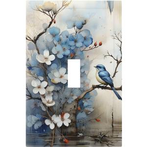 Decorative Art Light Switch Covers Artistic Natural Vintage Blue Bird 1 Gang Single Toggle Outlet Wall Plate Switchplate Electrical Faceplate for Home,BathRoom & Living Room Decor