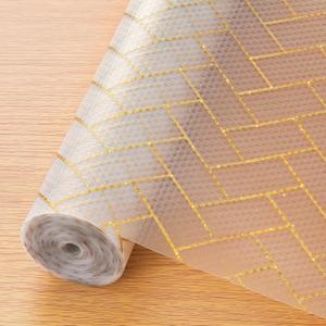 Cooyes Shelf Liner for Kitchen Cabinets  Non-Adhesive Waterproof Drawer Liner  Durable EVA Material Easy-to-Cut Shelf Paper for Refrigerator, Cupboard, Dresser with Modern Pattern (11.8"W x 236"L, Antique Golden)