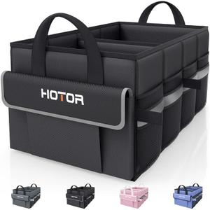 HOTOR Trunk Organizer - Car Organizer with 5 Pockets, Trunk organizer for SUV, Sedan & Van, Car Organization with Sturdy Base Panel for Car Accessories, Black, 2 Compartments, 21.3"12.6"10.6" (Medium)