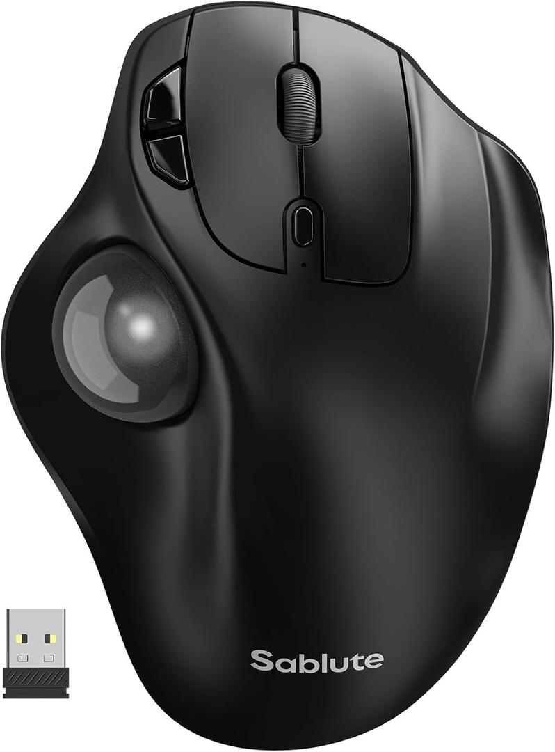 SABLUTE MAM2 Wireless Trackball Mouse with 5-Level DPI, Ergonomic Mouse 2.4G Plug-and-Play for 3 Devices (Bluetooth or USB Receiver), 500mAh Battery, Compatible with PC/Laptop/Mac/Windows-Grey Ball
